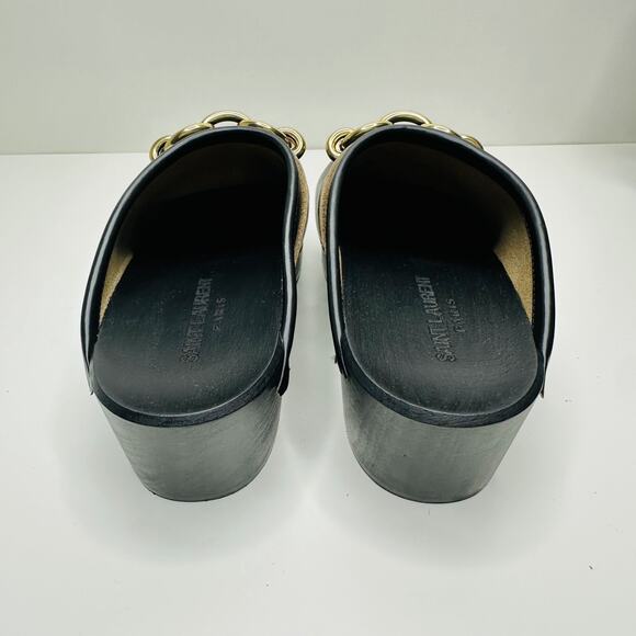 NIB Saint Laurent YSL Le Maillon EU 37 US 7 Chain Clogs Black Leather Shoes $945 - Picture 13 of 15